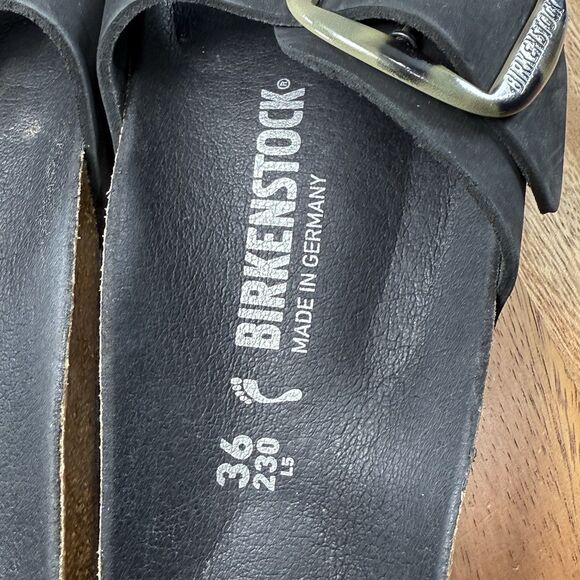 Women’s EU 36 US sz 5-Birkenstock Sandals Black Madrid Big Buckle Slide Leather - Picture 8 of 9